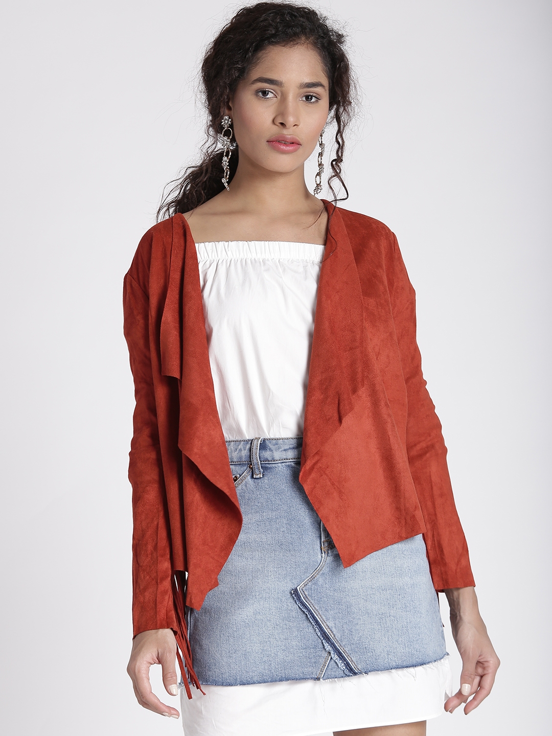 Buy Splash Rust Brown Tasselled Waterfall Shrug - Shrug for Women