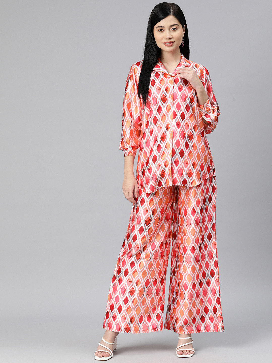 Readiprint Women Printed Satin Shirt with Palazzos