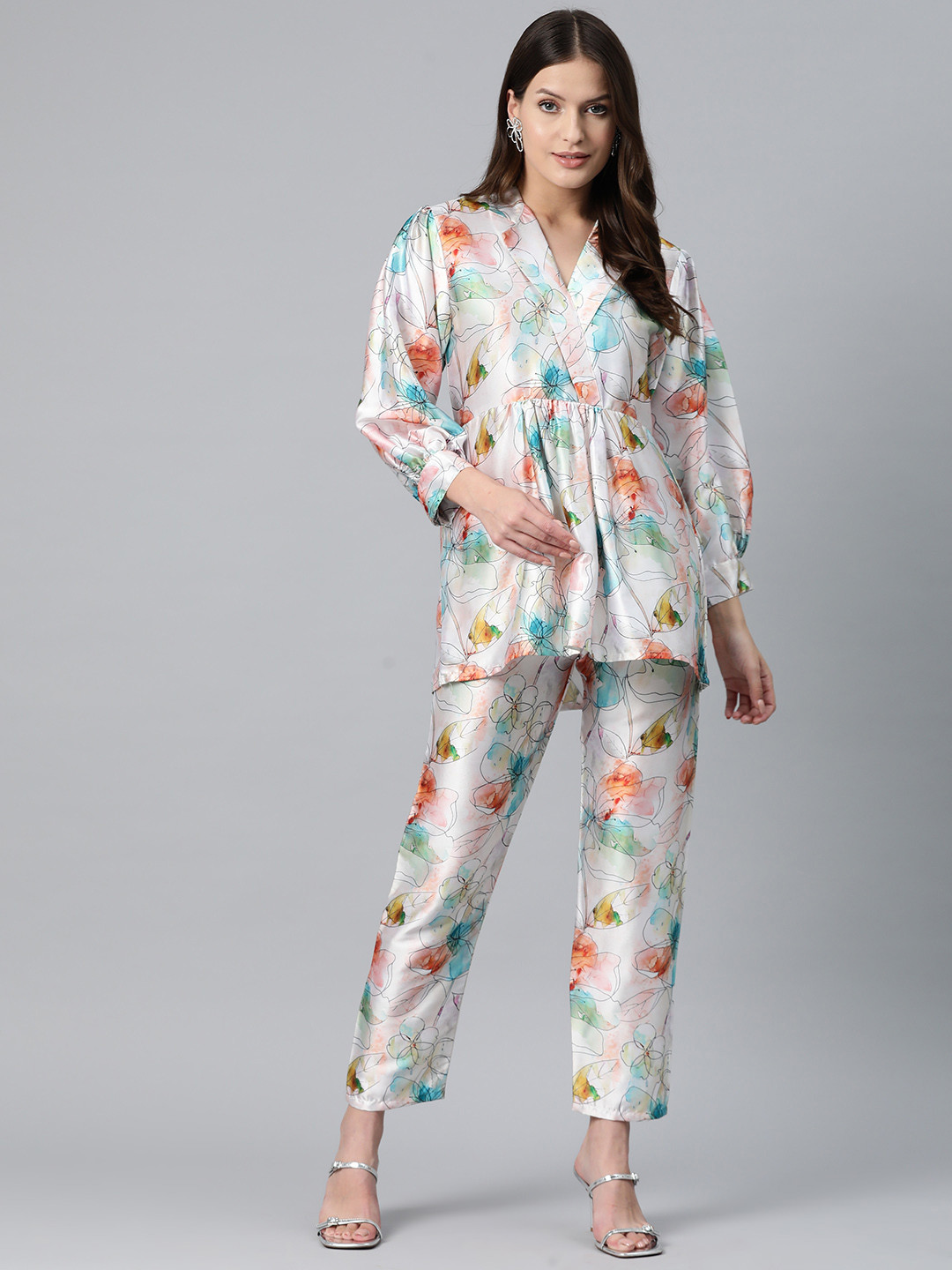 Readiprint Printed Satin Top & Trousers