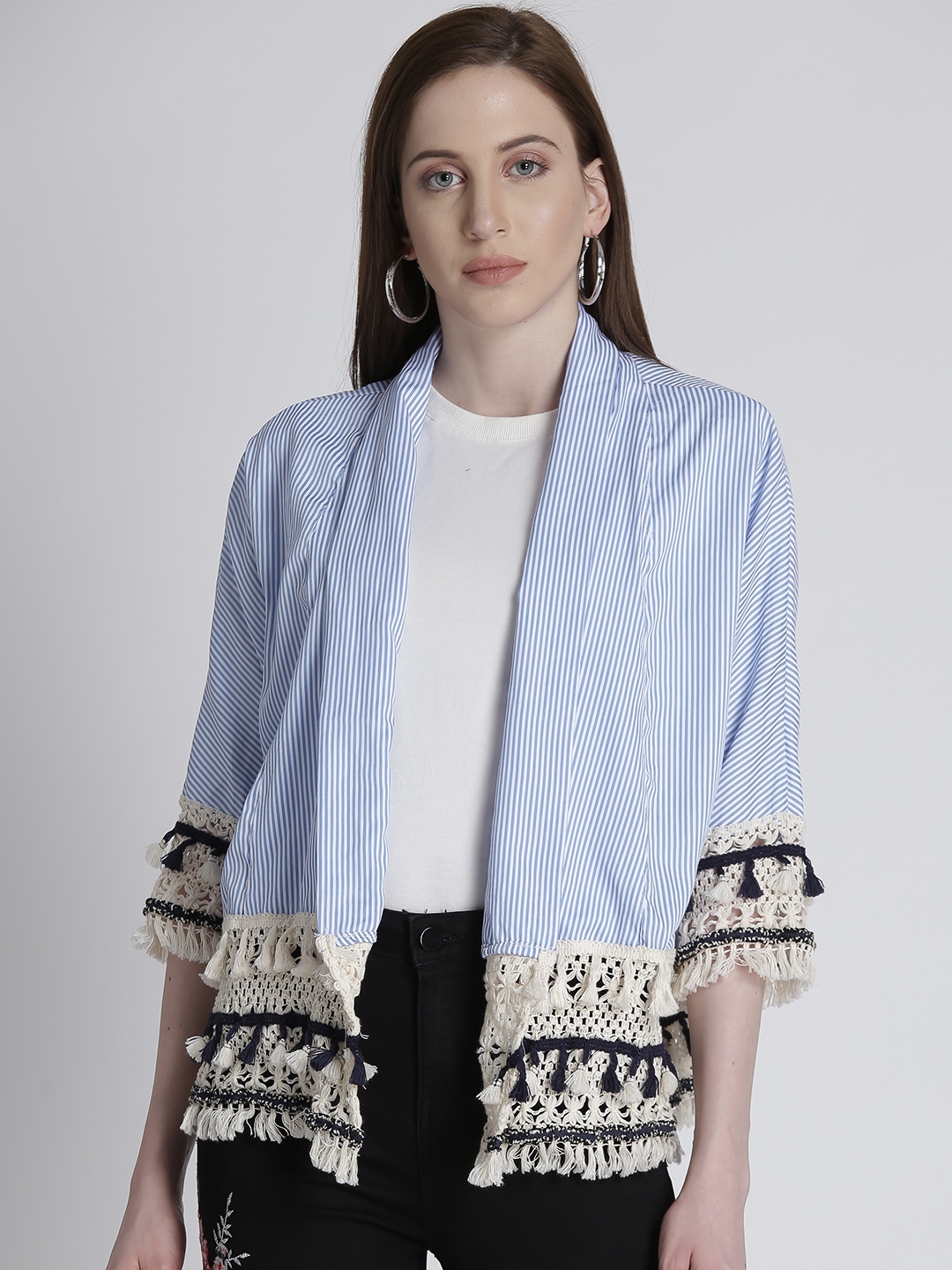 blue and white shrug