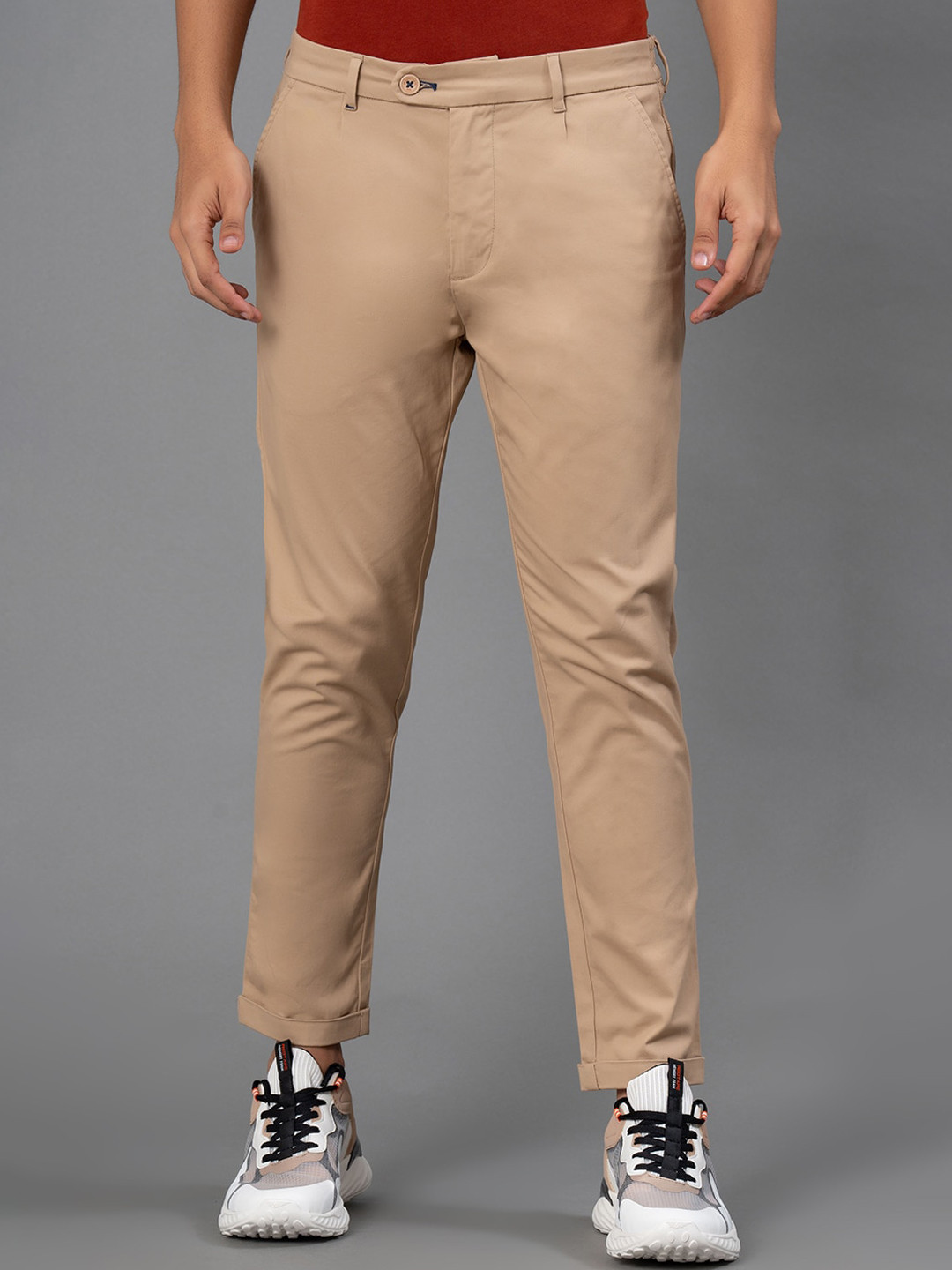 Red Tape Men Tapered Fit Cropped Regular Trousers