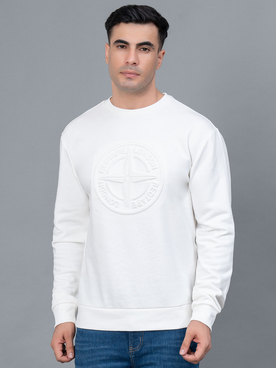 Red Tape Men Embossed Fleece Sweatshirt