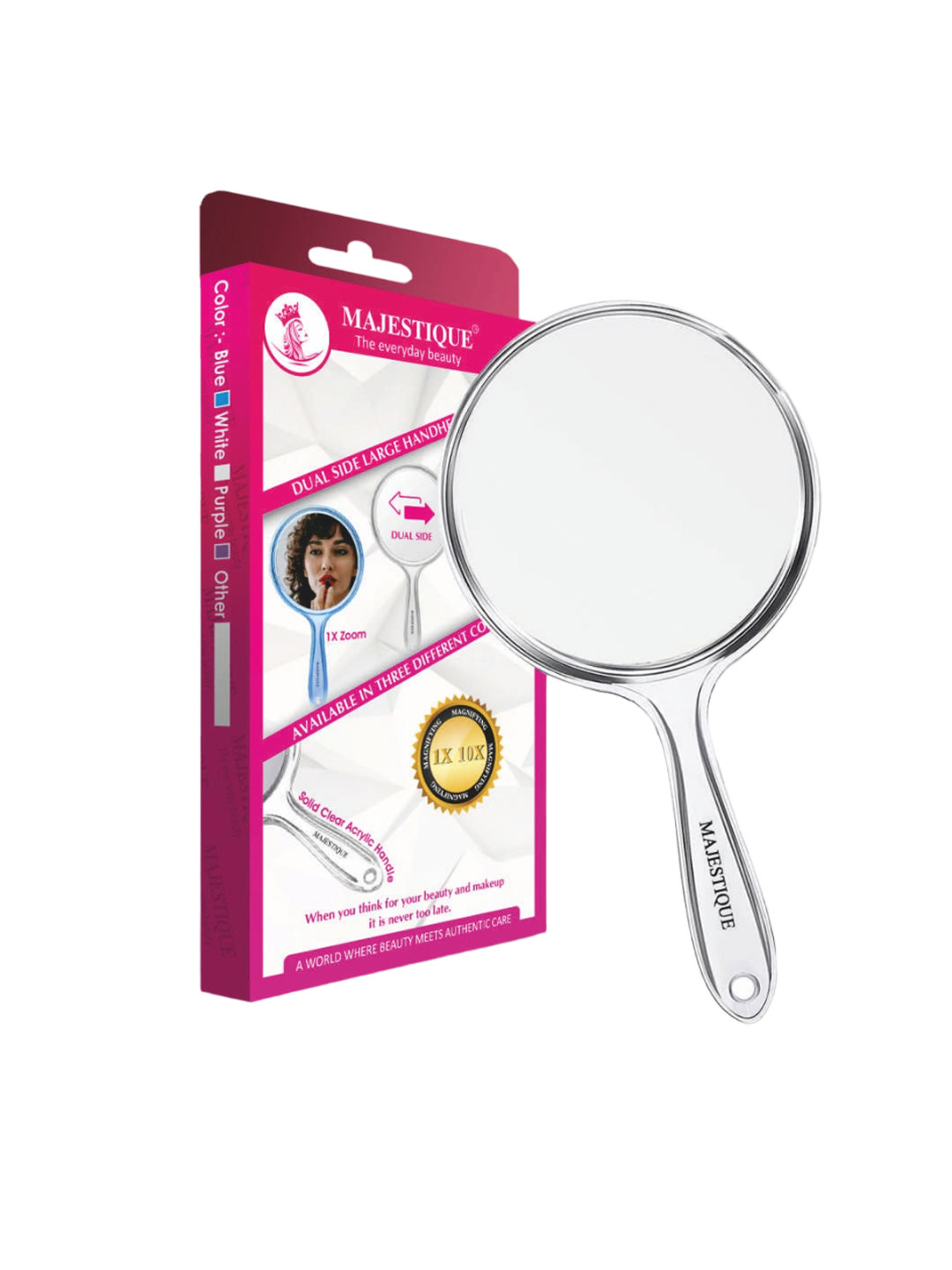 MAJESTIQUE Dual Side Handheld & Magnifying Compact Mirror - Transparent