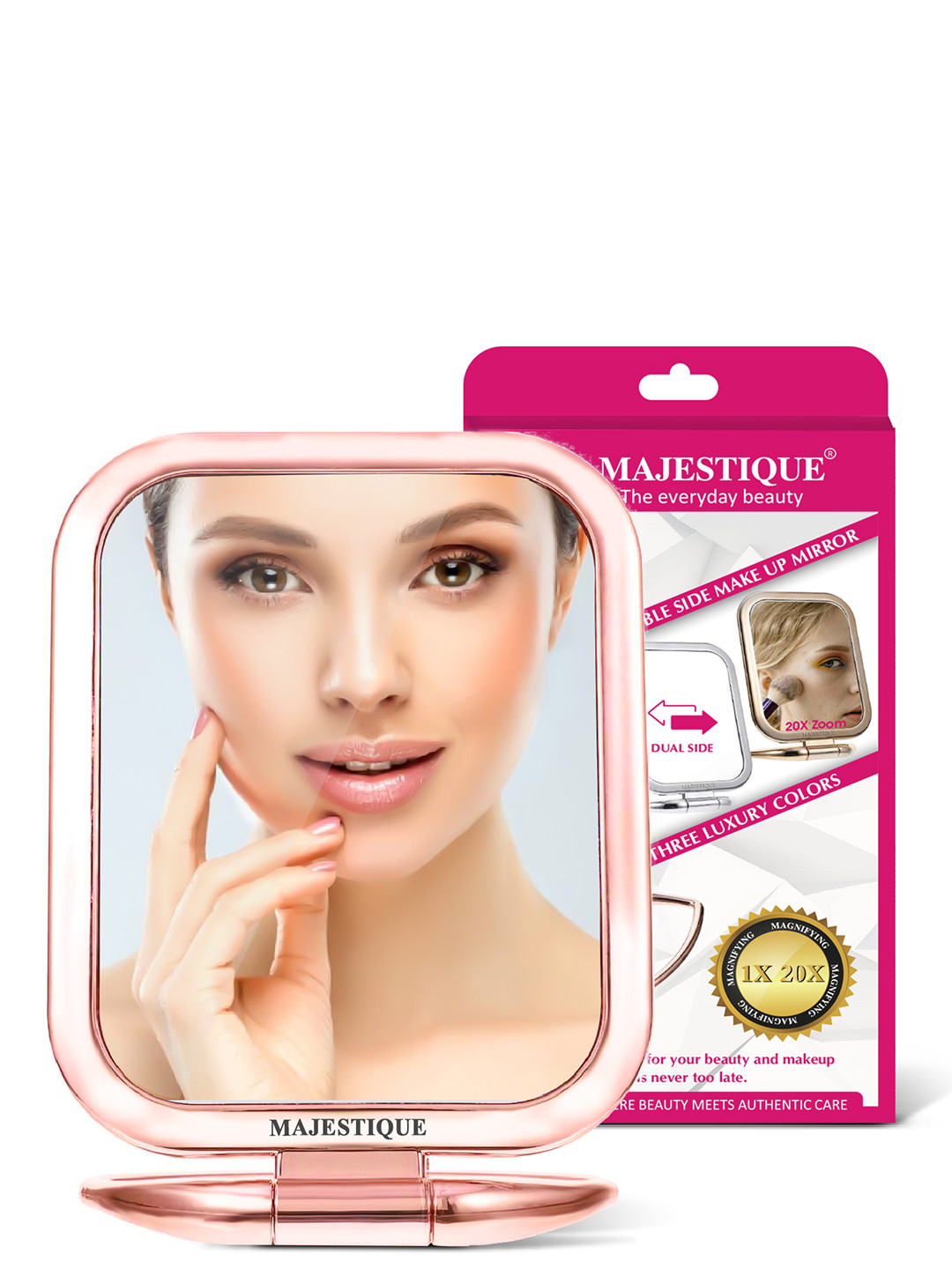 MAJESTIQUE Tabletop Mount Double Side 20X Square Zoom Makeup Mirror - Rose Gold-Toned