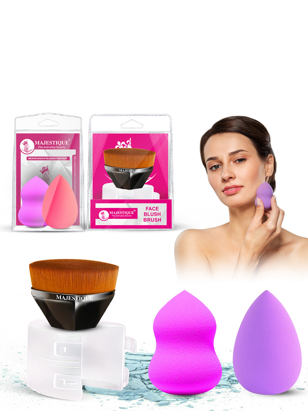 MAJESTIQUE Set Of Flat Foundation Brush With Makeup Remover Sponge