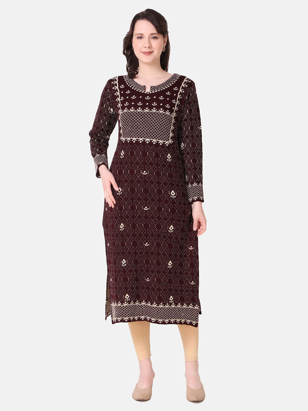 Elthia Ethnic Motifs Printed Woolen Straight Kurta