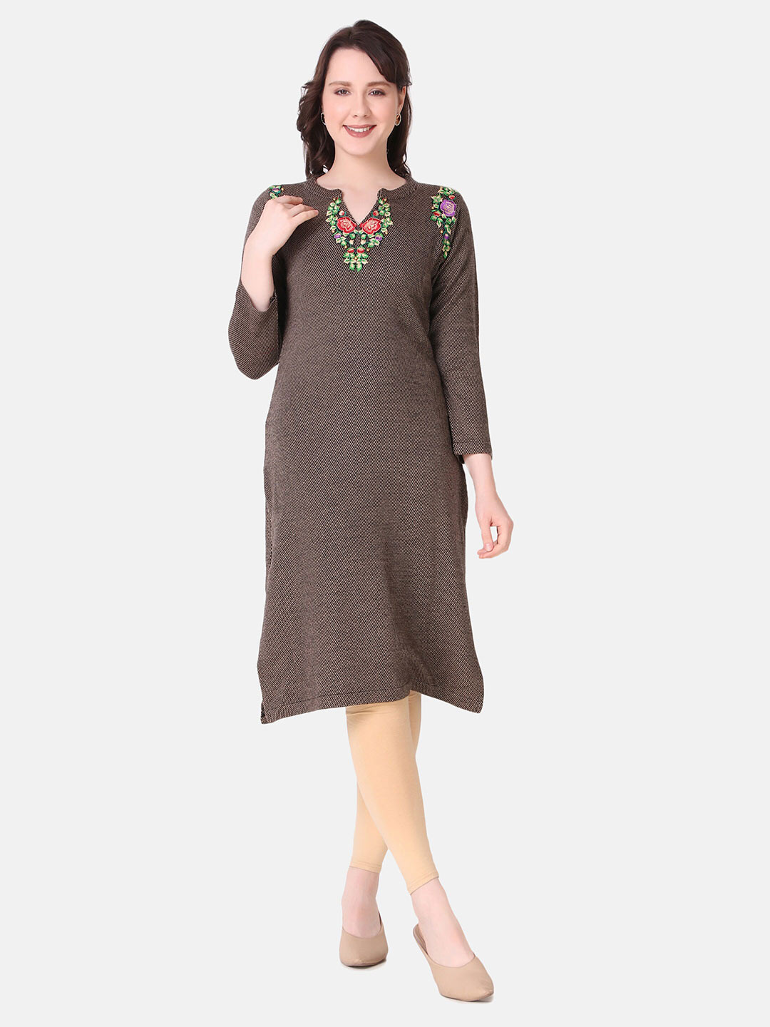 Elthia Woven Design Thread Work Detail Straight Kurta