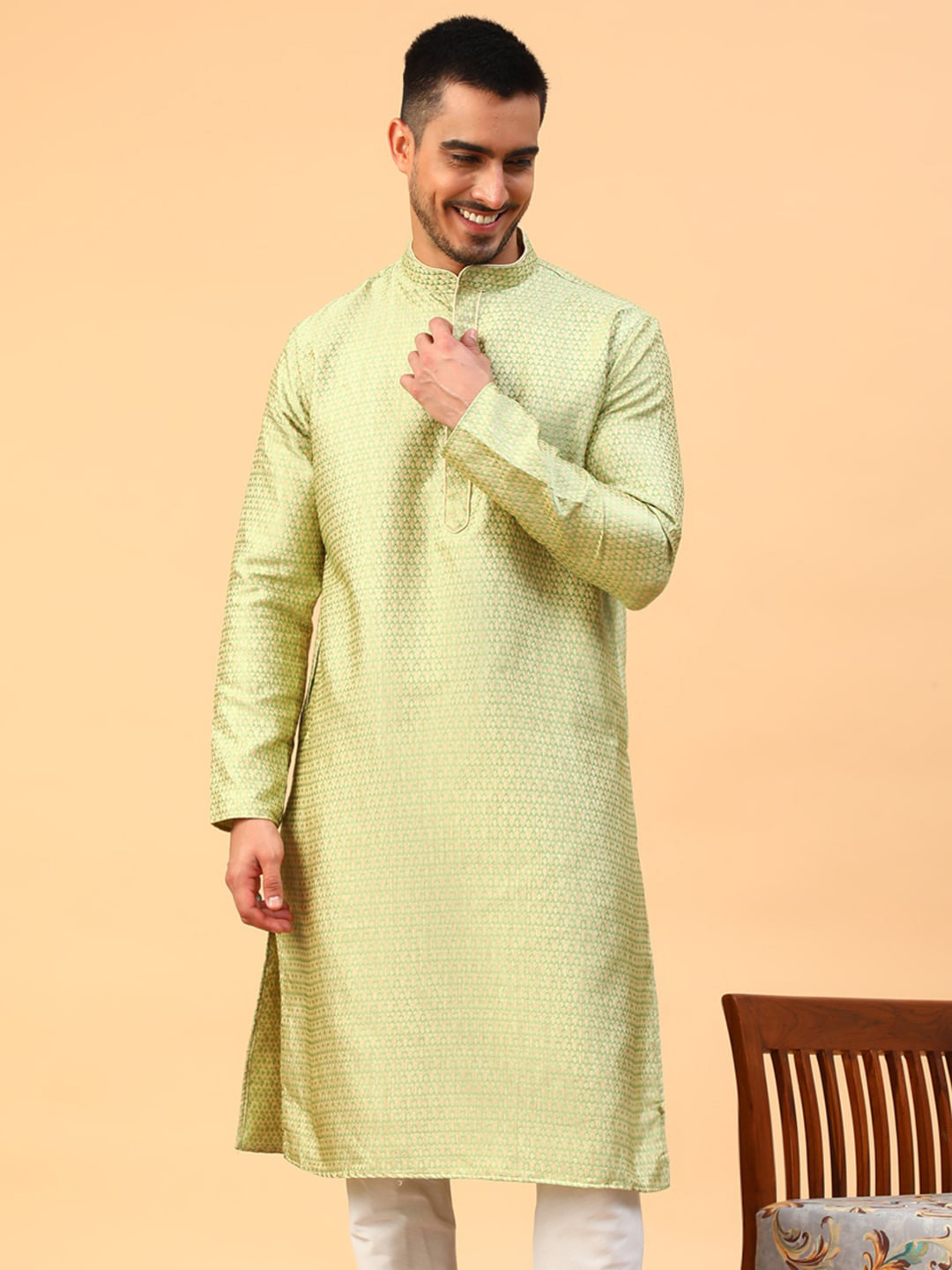 TABARD Abstract Woven Design Thread Work Jacquard Kurta