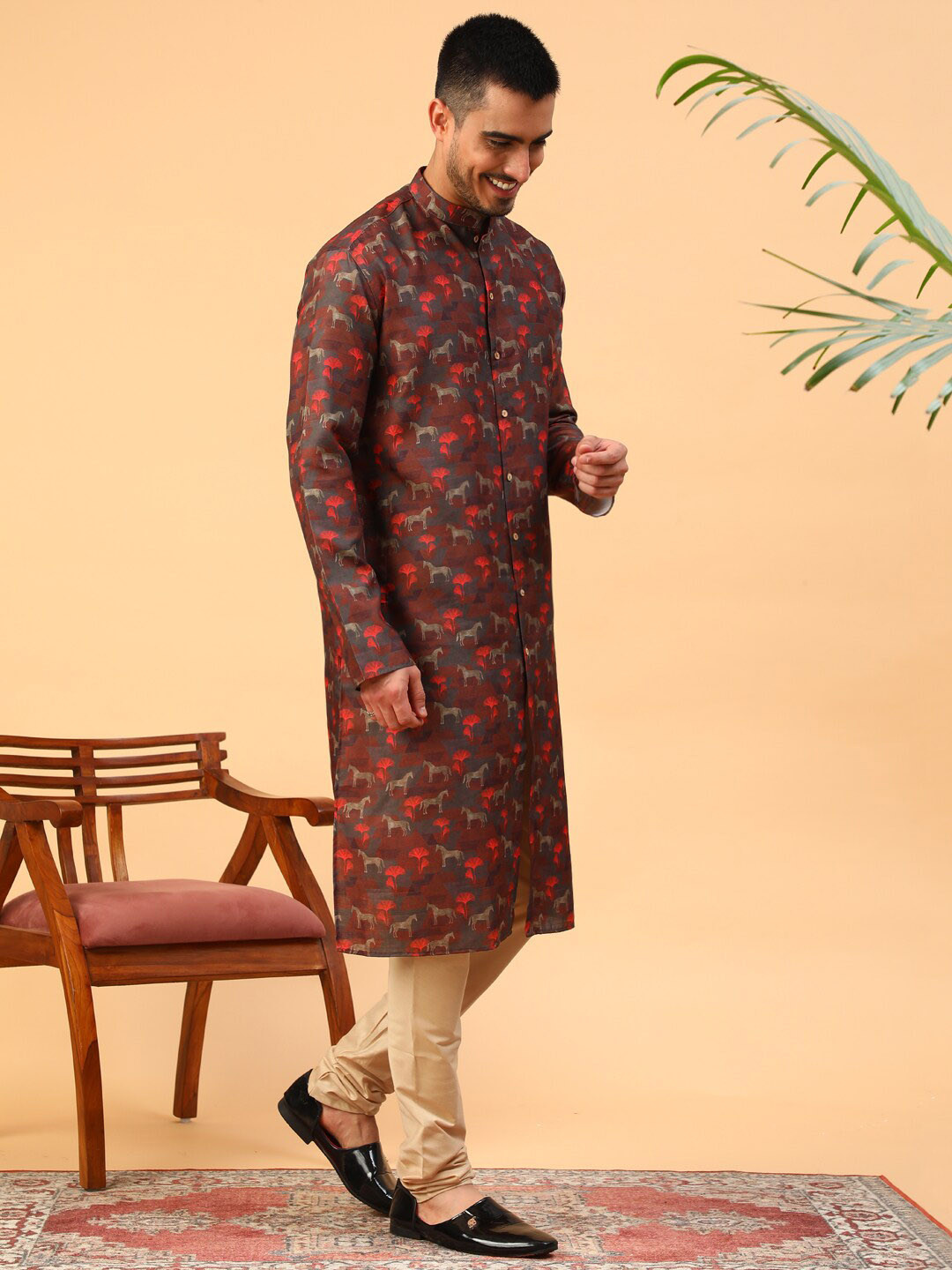 TABARD Abstract Printed Mandarin Collar Straight Regular Cotton Kurta