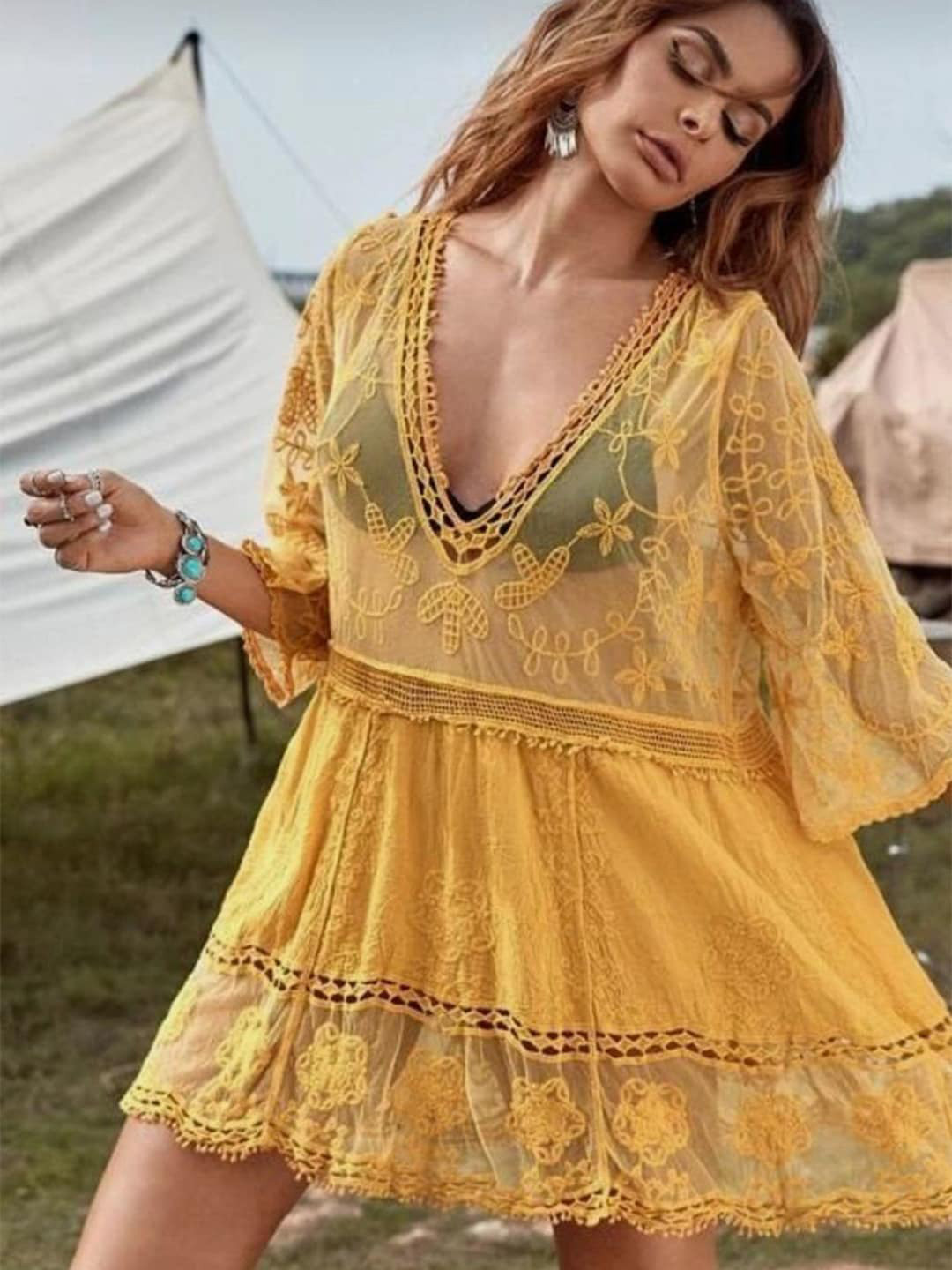 Addery Self-designed Lace Swimwear Cover Up Dress