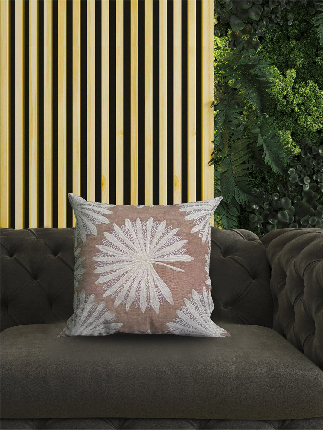 SHADES of LIFE Pink Embroidered Cotton Lightweight Square Cushion Covers - 16 x 16 In