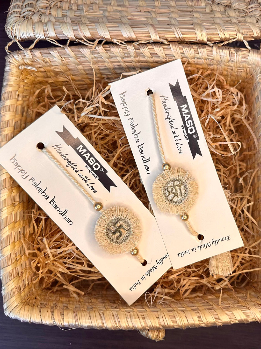 MASQ Men Set Of 2 Shree-Shubh Rakhi With Roli Chawal & Moli