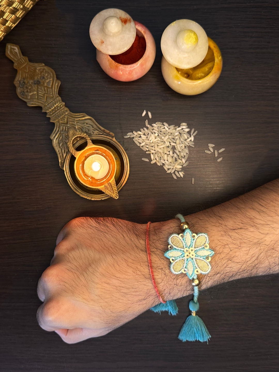 MASQ Men Designer Rakhi With Roli Chawal & Moli