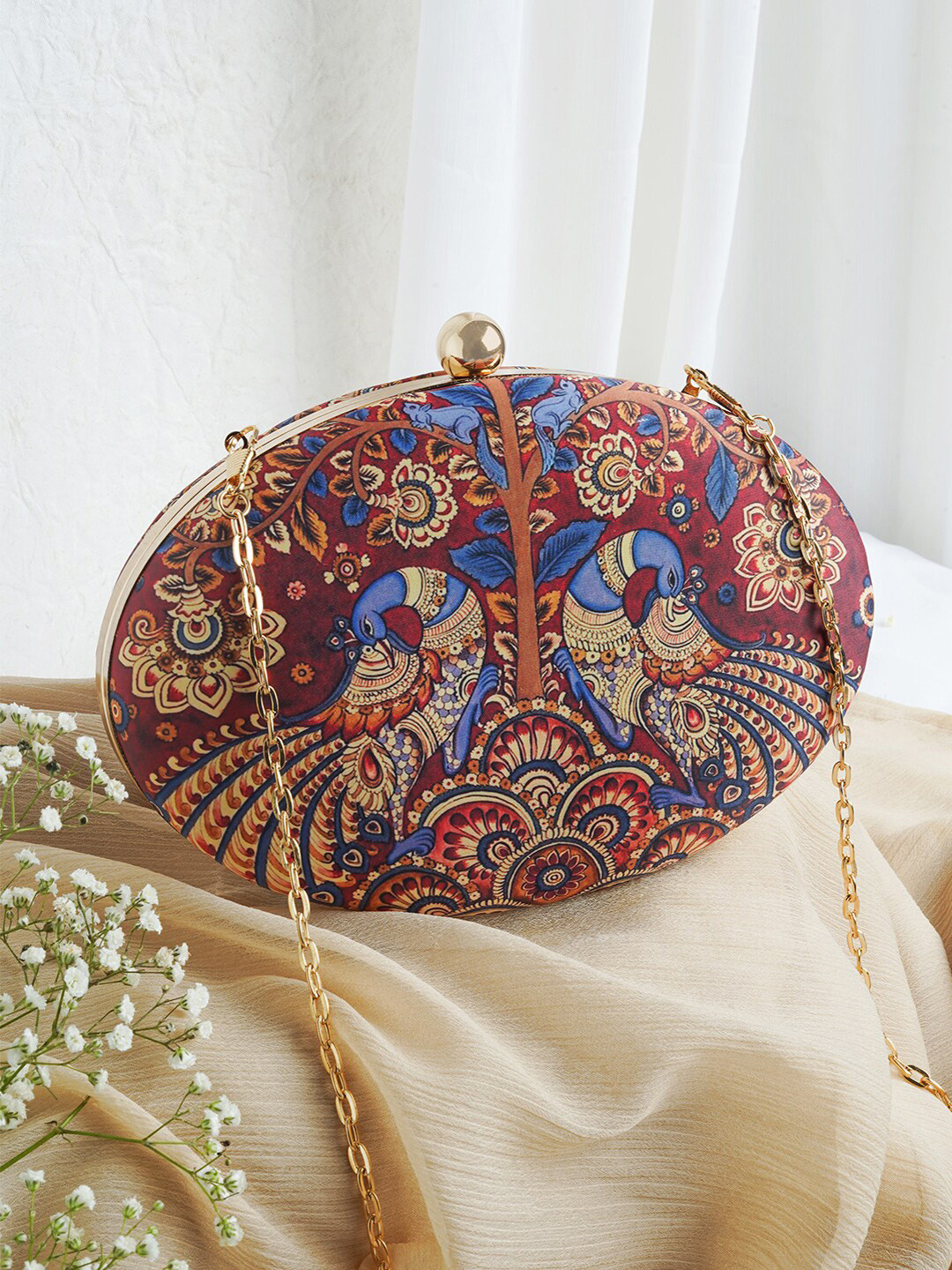 TEEJH Maroon & Blue Printed Box Clutch