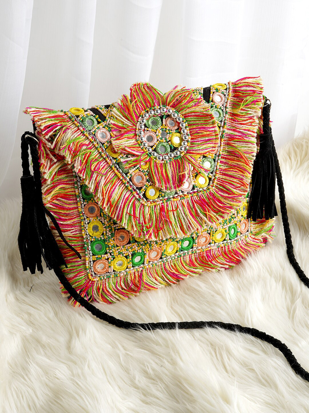 TEEJH Embroidered Envelope Clutch With Shoulder Strap