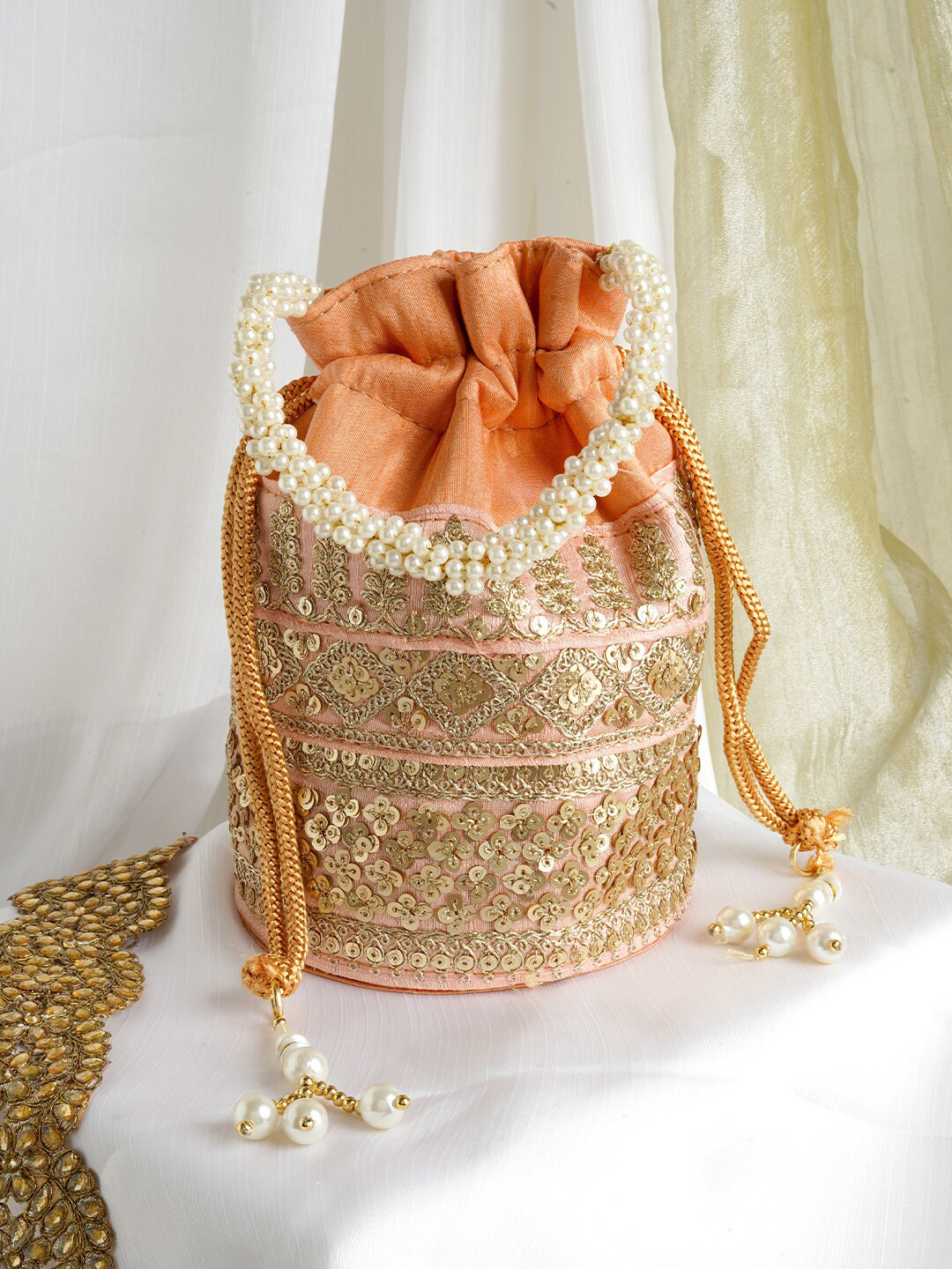 TEEJH Gold Embroidered Potli Clutch
