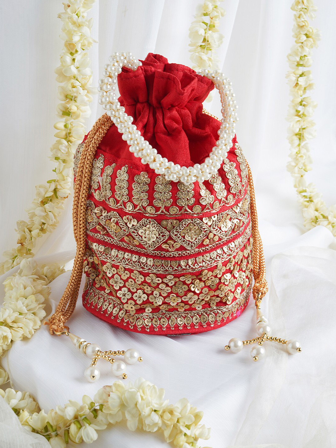TEEJH Gold Embroidered Potli Clutch