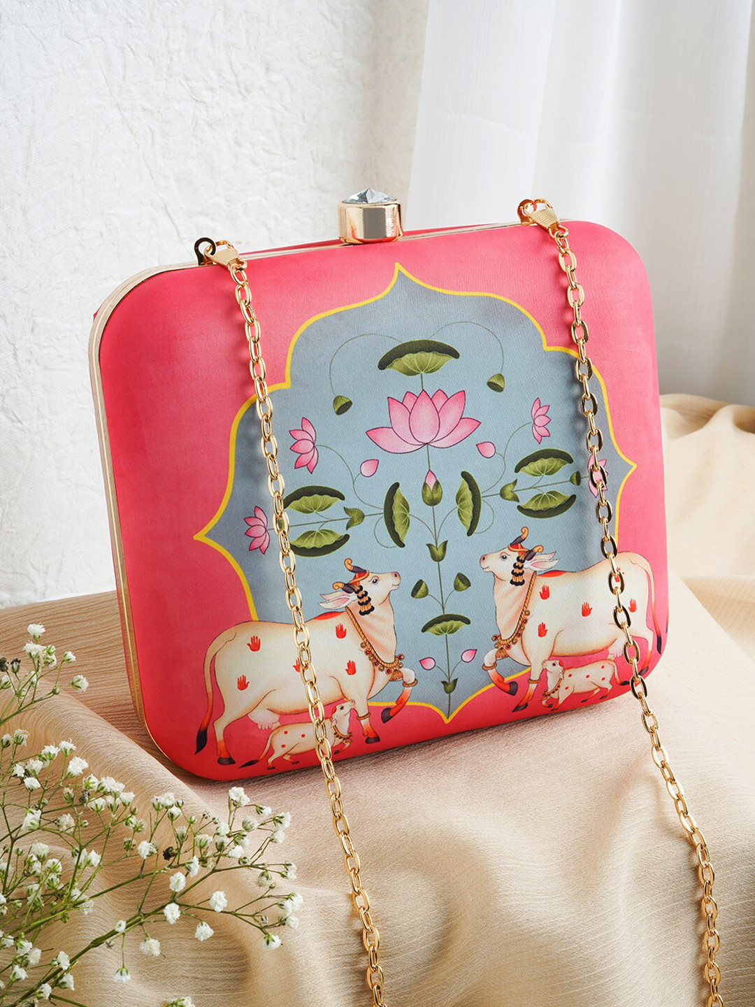 TEEJH Pichwai Printed Box Clutch