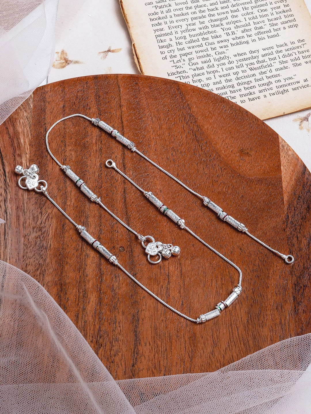 TEEJH Set Of 2 Silver-Plated Anklets