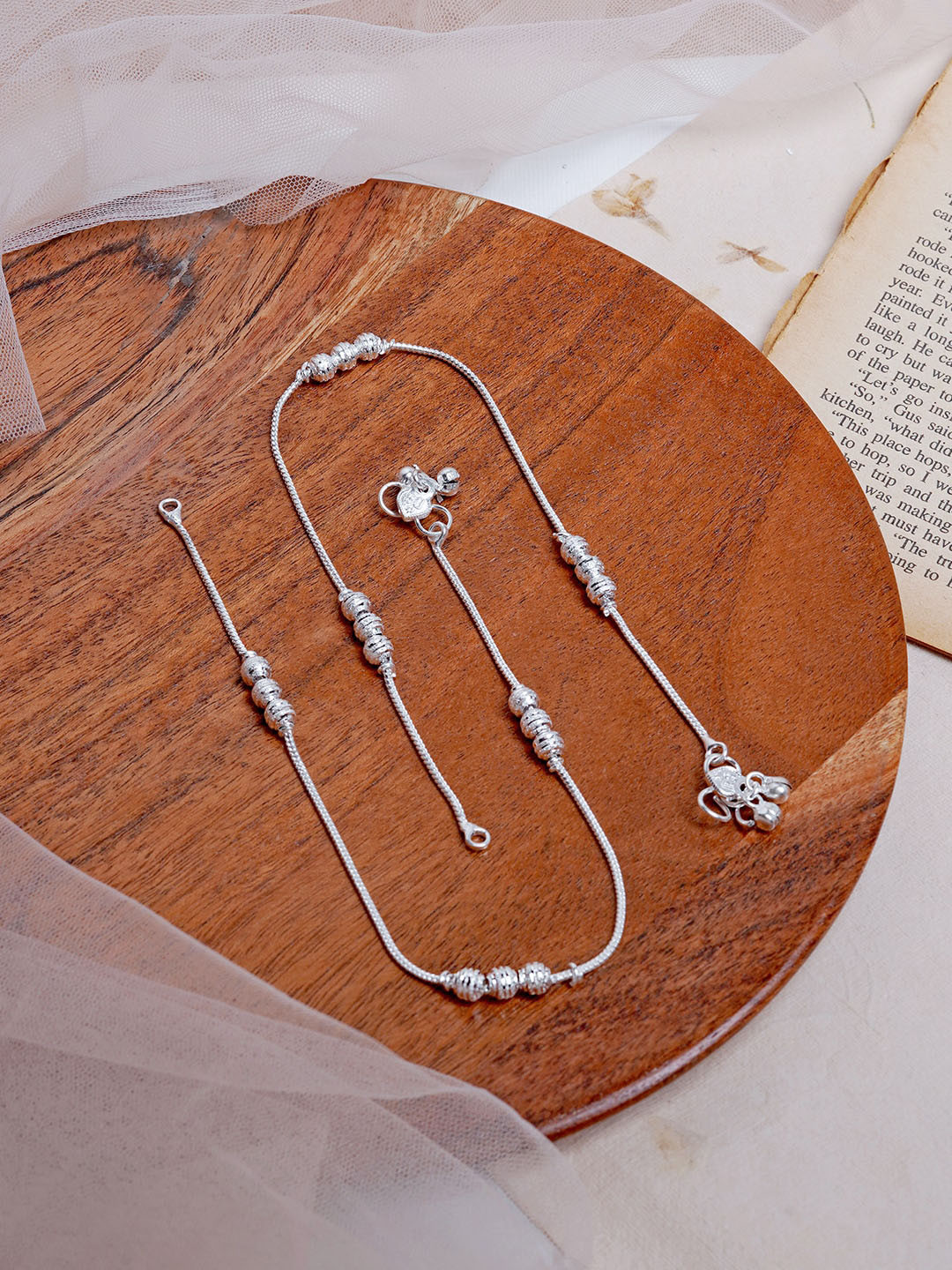 TEEJH Set Of 2 Silver-Plated Pearl Anklets