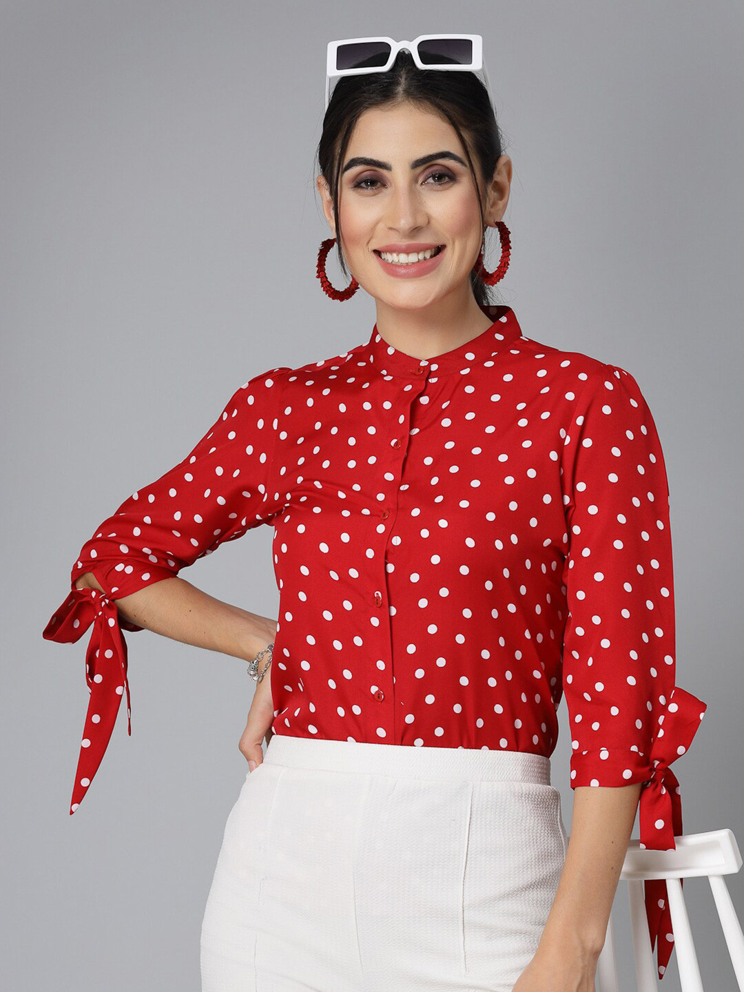 red and white polka dot shirt