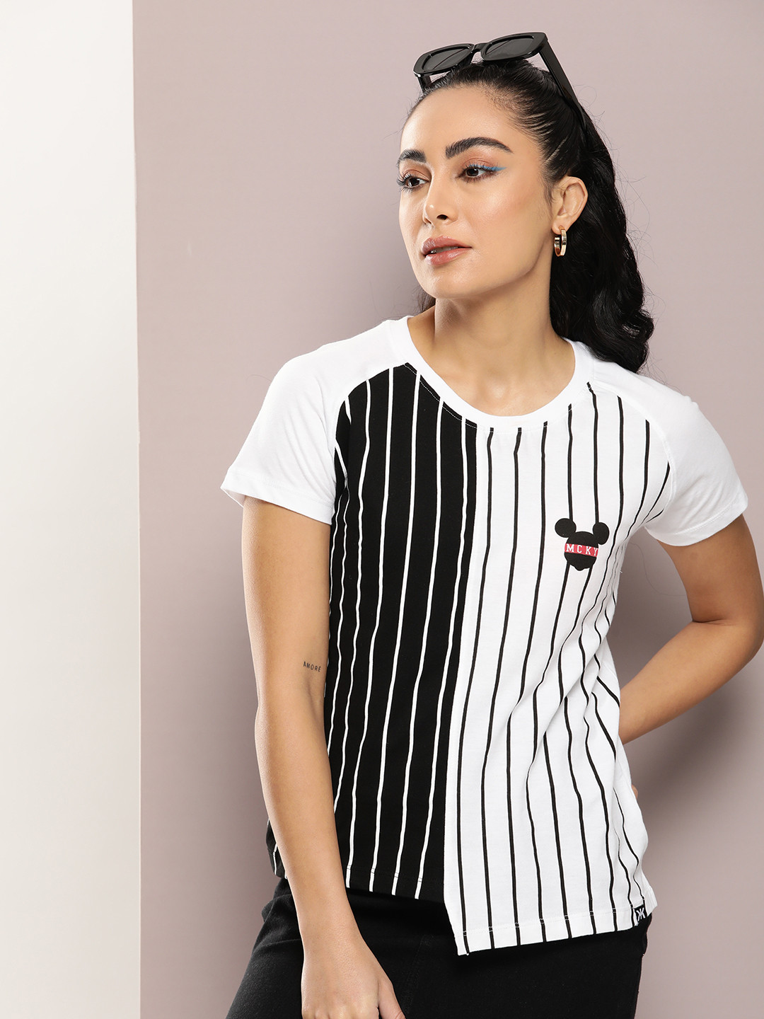 Kook N Keech Disney Mickey Mouse Printed  Cotton Striped T-shirt