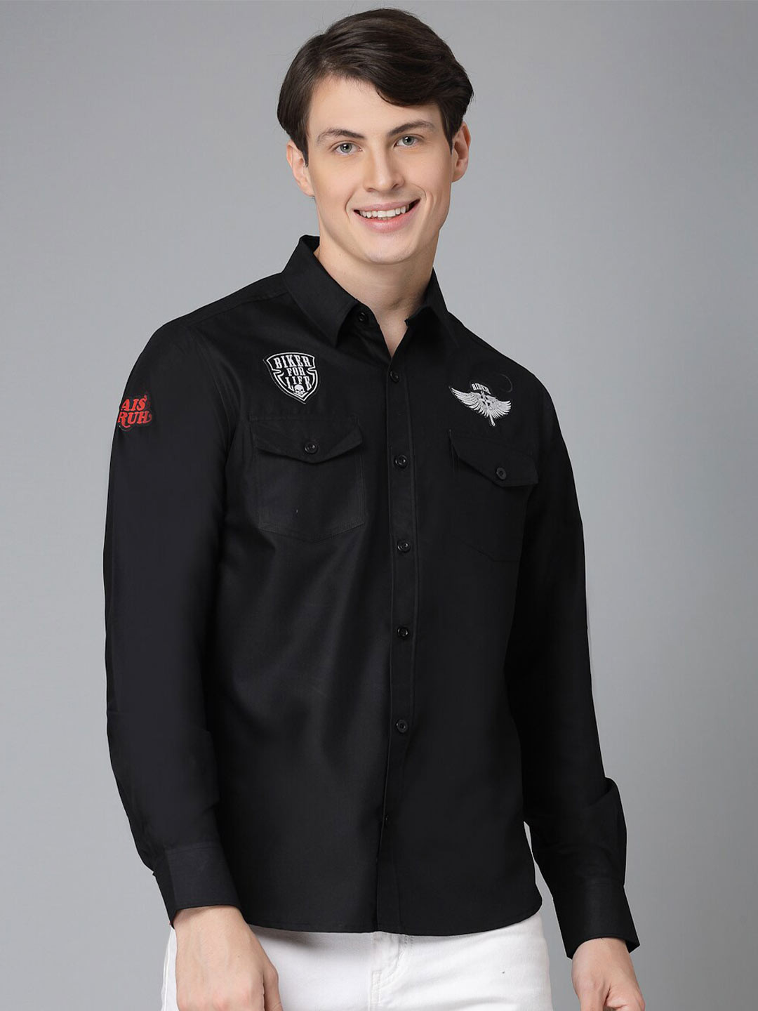 Style Quotient Black Smart Typography Printed Casual Shirt