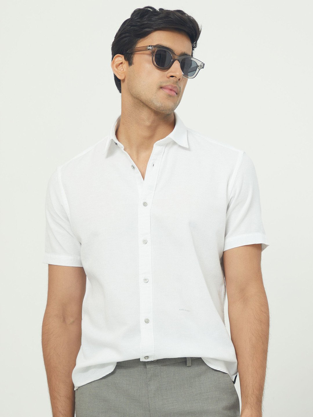 RARE RABBIT Men Rissa White Slim Fit Vertical Stripes Cotton Shirt