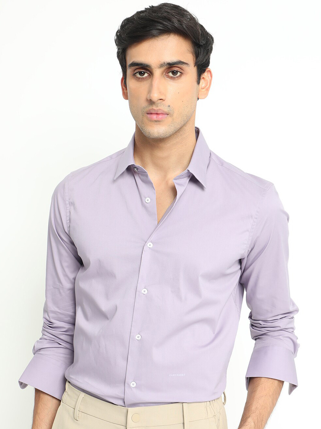 RARE RABBIT Men Neutons Purple Slim Fit Spread Collar Cotton Shirt