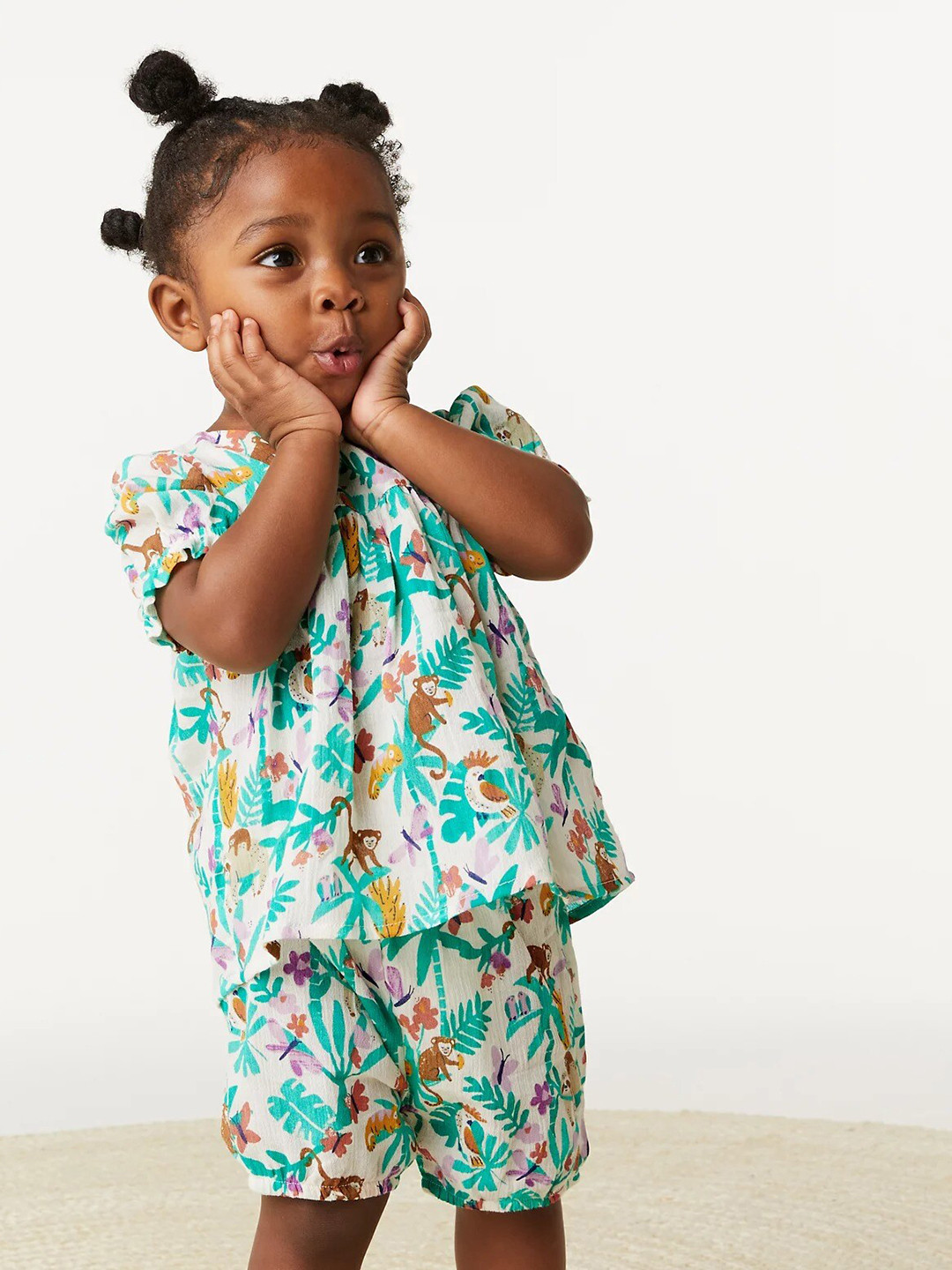 Marks & Spencer Girls Printed Top With Shorts