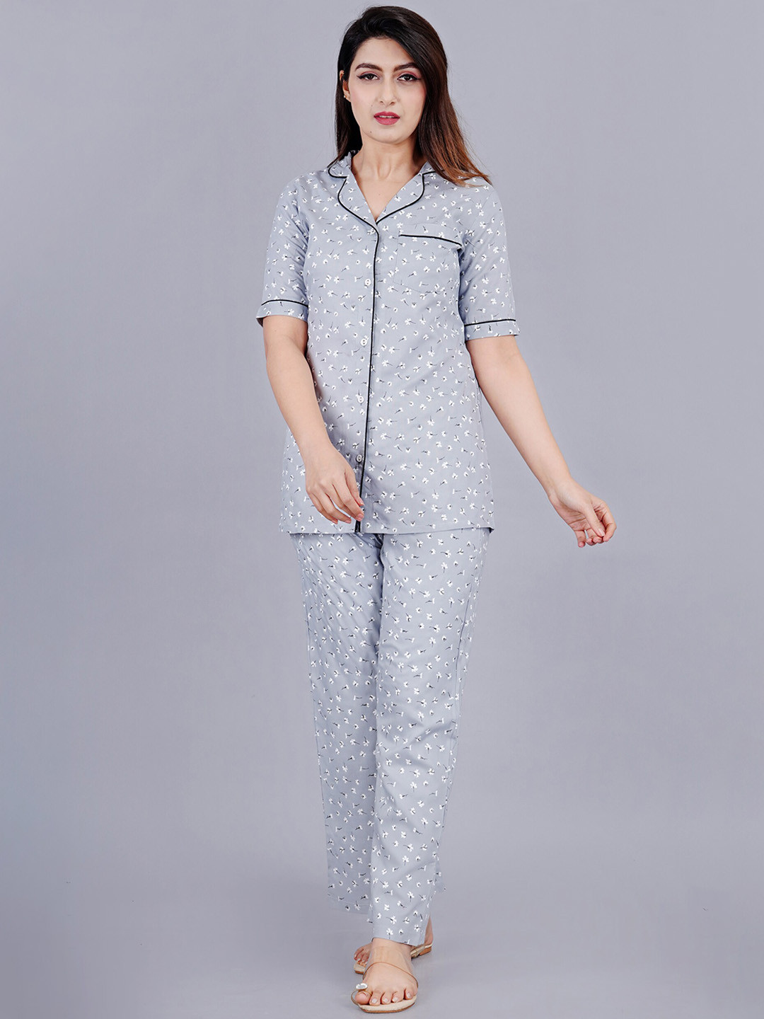 TREND ME Floral Printed Pure Cotton Night Suit