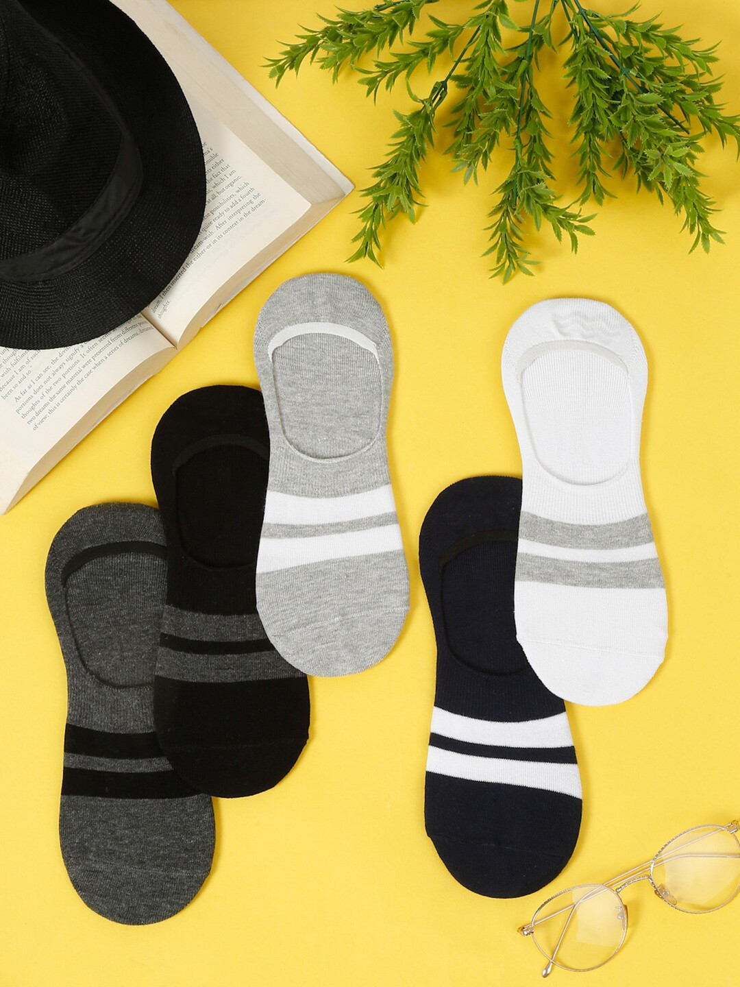 LOUIS STITCH Men Pack Of 5 Striped Antibacterial Shoe Liners