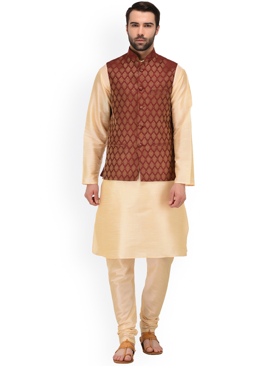 Men Golden \u0026 Maroon Kurta Pyjama 