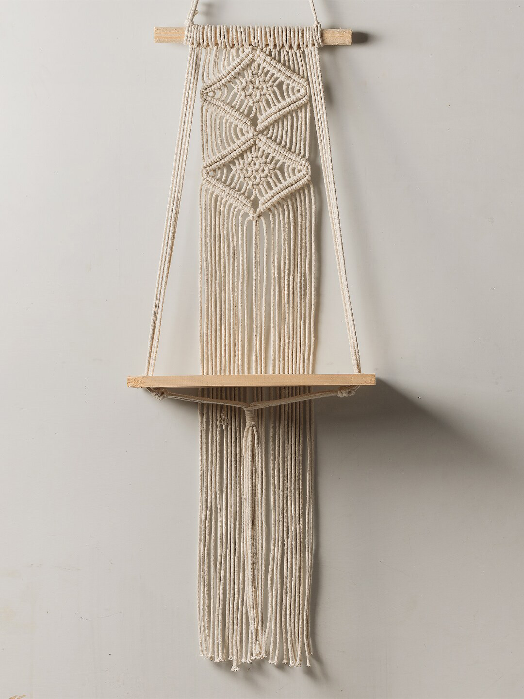 Decazone Bohemian Beige Leaf Pattern Macrame Wall Hanging Shelf