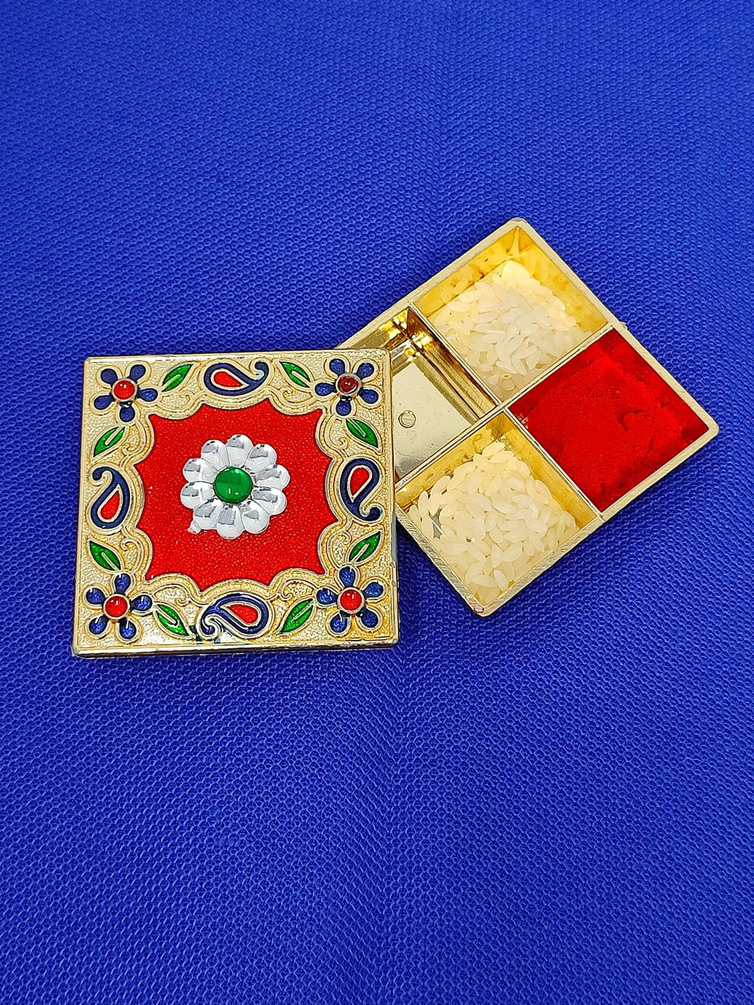 Crayton Set of 8 Rakhis With Roli Chaval Holder