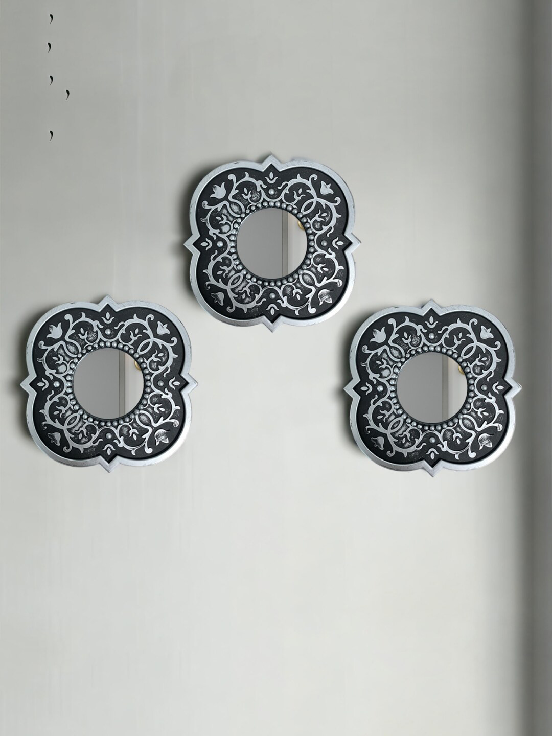 Art Street Vintage Vector Black 3 Pieces Leaf Design Wall Mirror