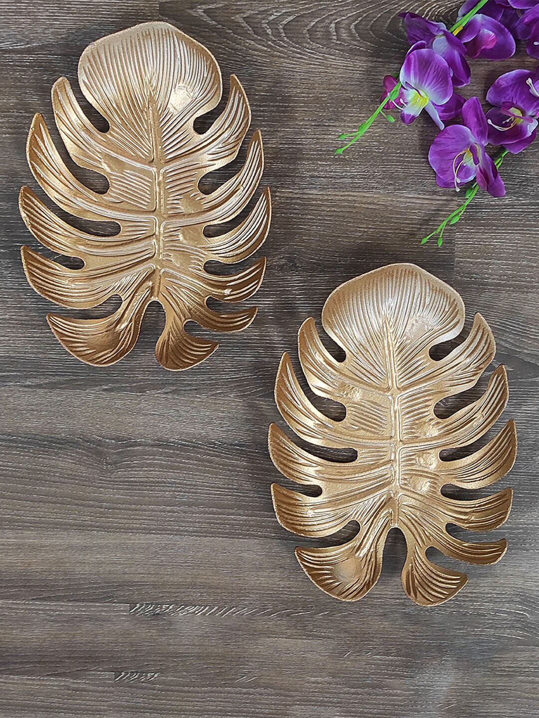 Art Street Leaf Tray Decorative MDF Glossy Hanging Hall 2Pcs Wall Plates-12In
