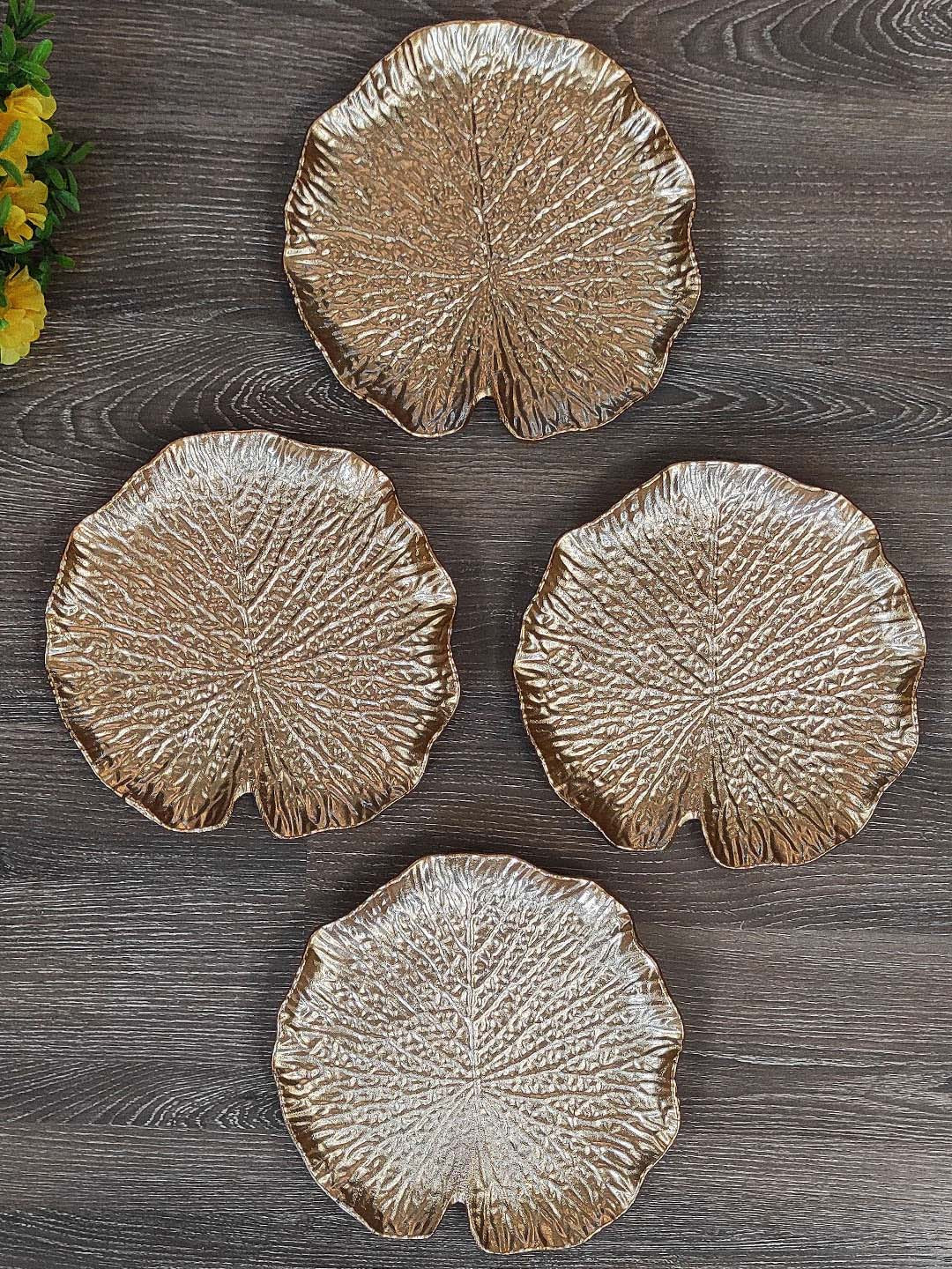 Art Street 4-Pcs Golden Lotus Leaves Shaped MDF Wall Plates