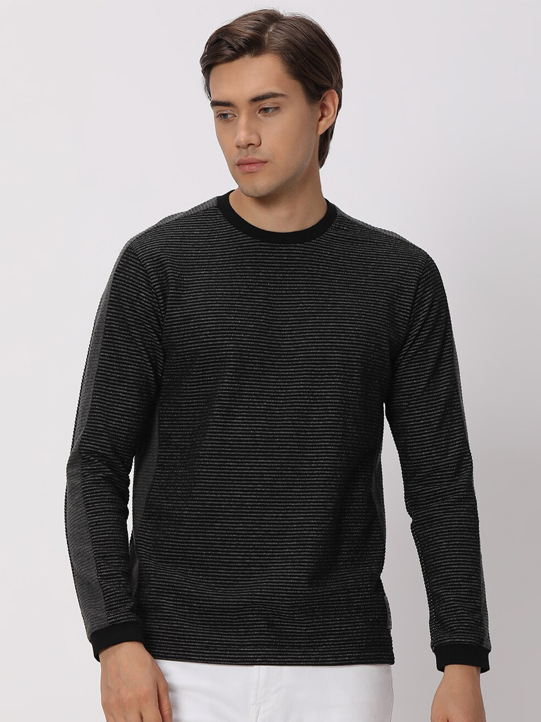 Mufti Striped Round Neck Slim Fit T-shirt