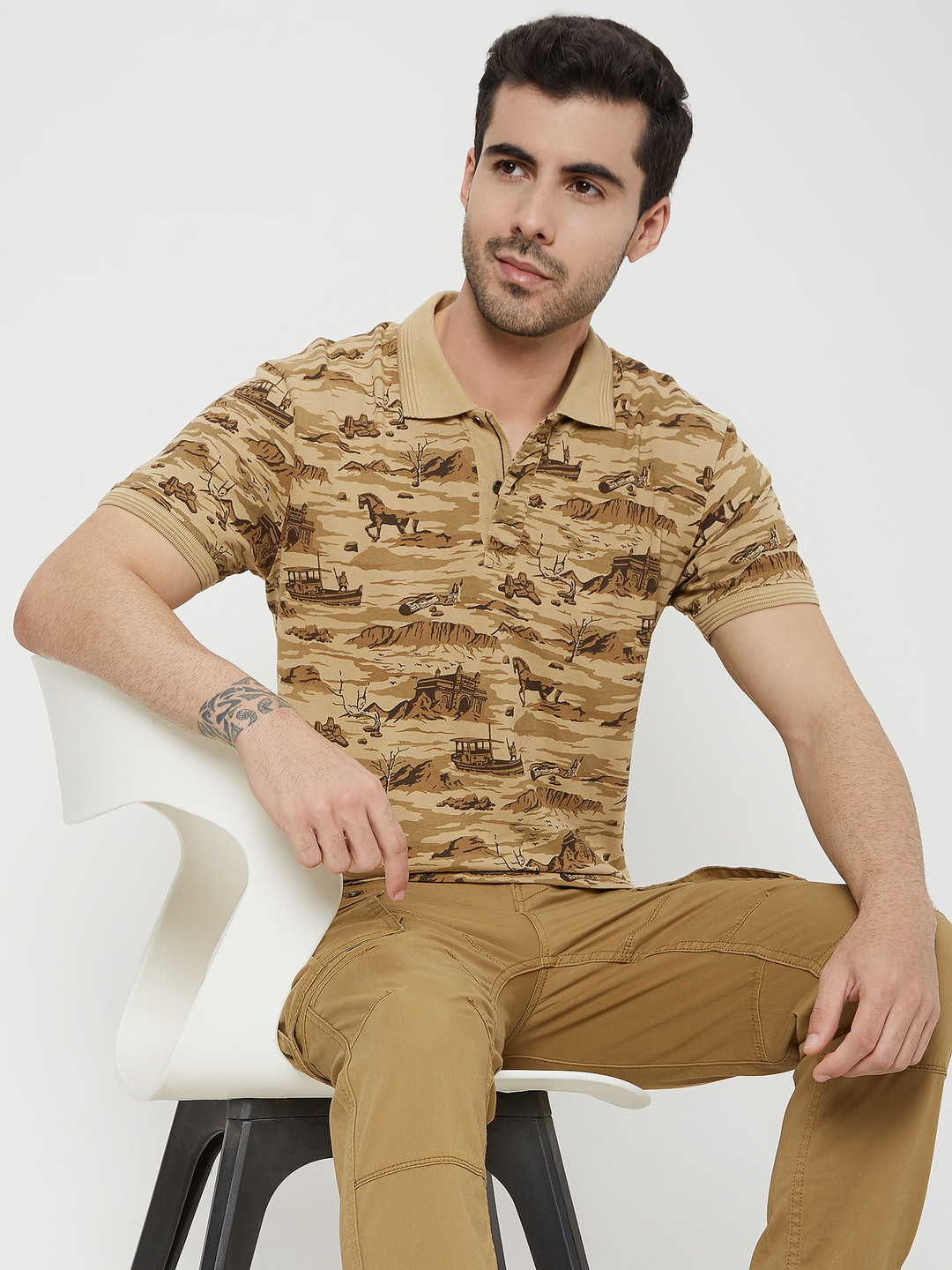 Mufti Graphic Printed Polo Collar Pure Cotton Slim Fit T-shirt