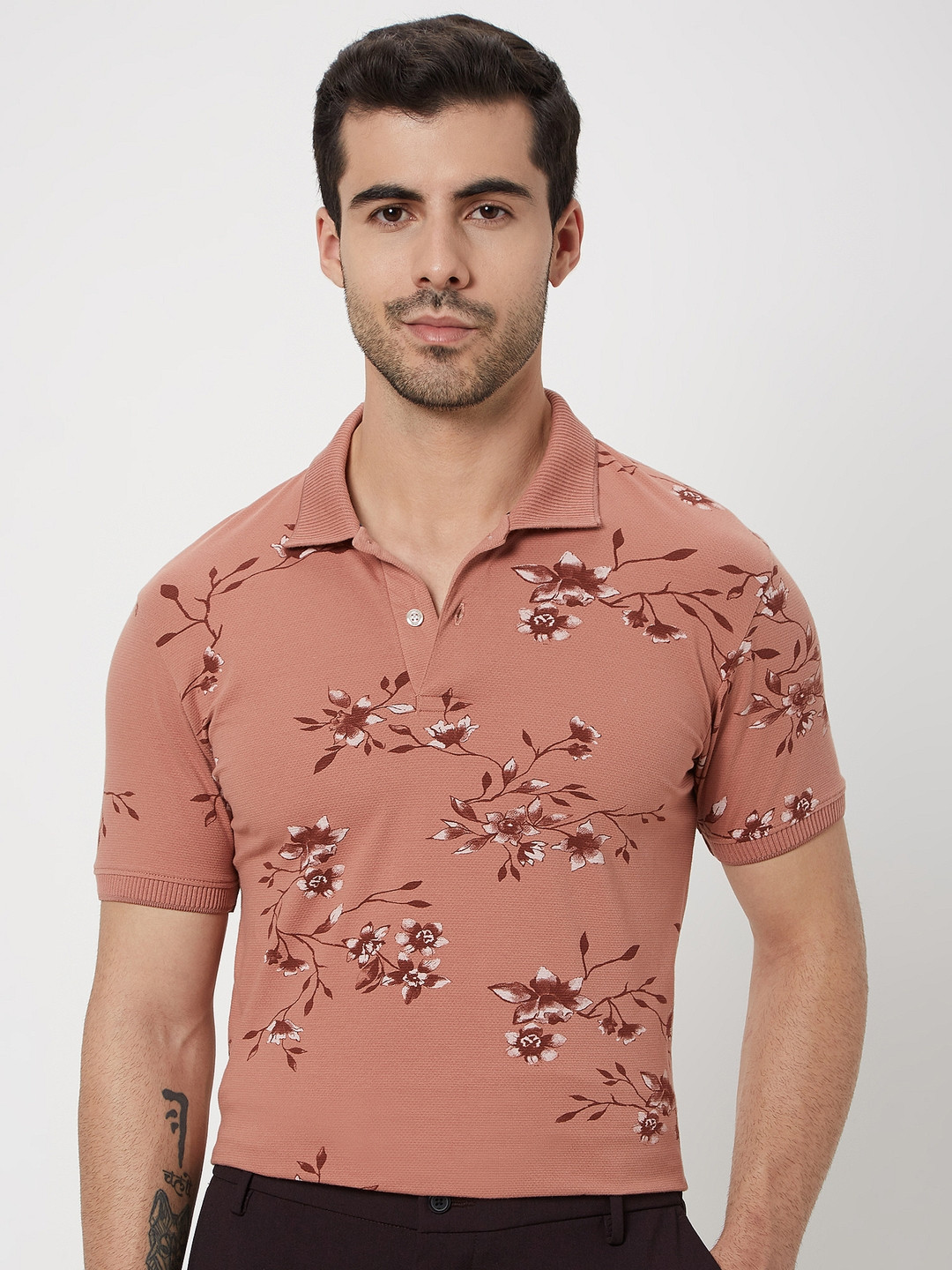Mufti Floral Printed Polo Collar Slim Fit T-Shirt