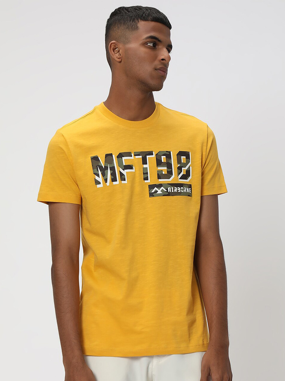 Mufti Typography Printed Slim Fit Pure Cotton T-shirt