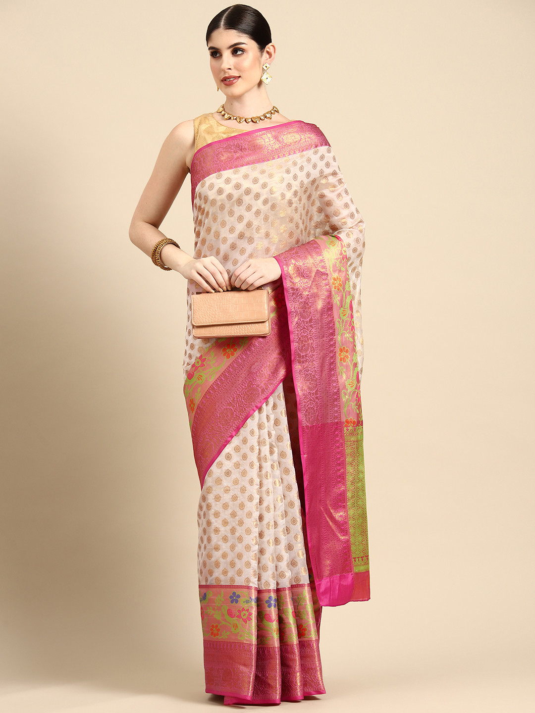 Silk Land Ethnic Motifs Zari Silk Cotton Kasauv Saree