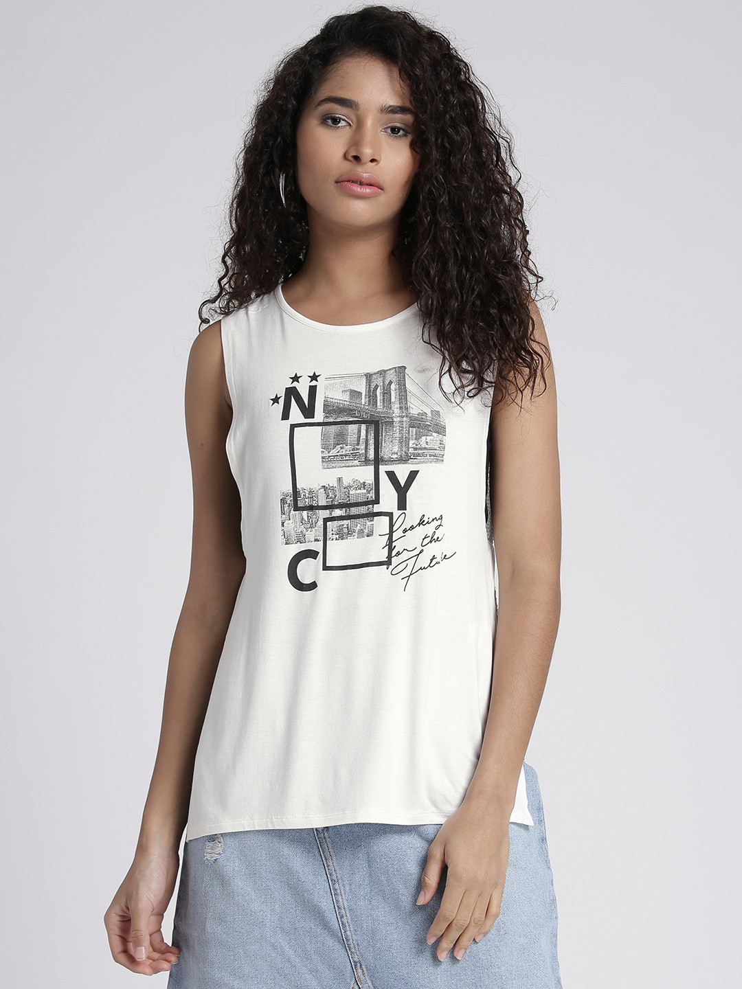 Splash Women White Printed High-Low Top