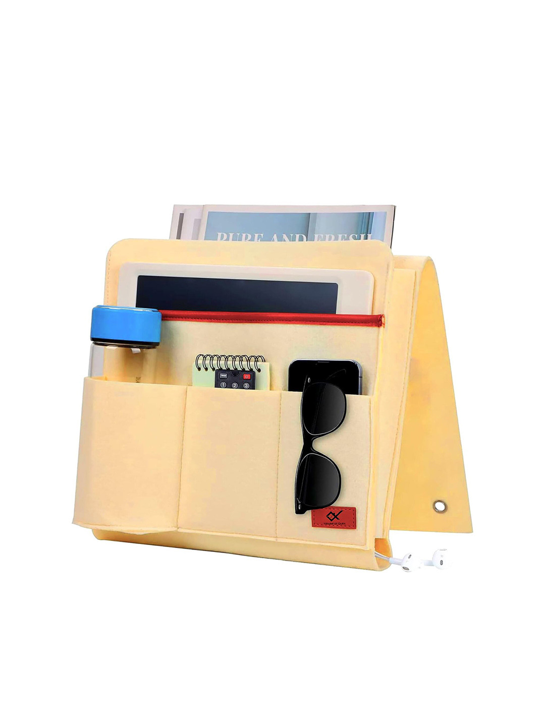 HOUSE OF QUIRK Beige 5 Pockets Tablet Phone Magazine Organizer