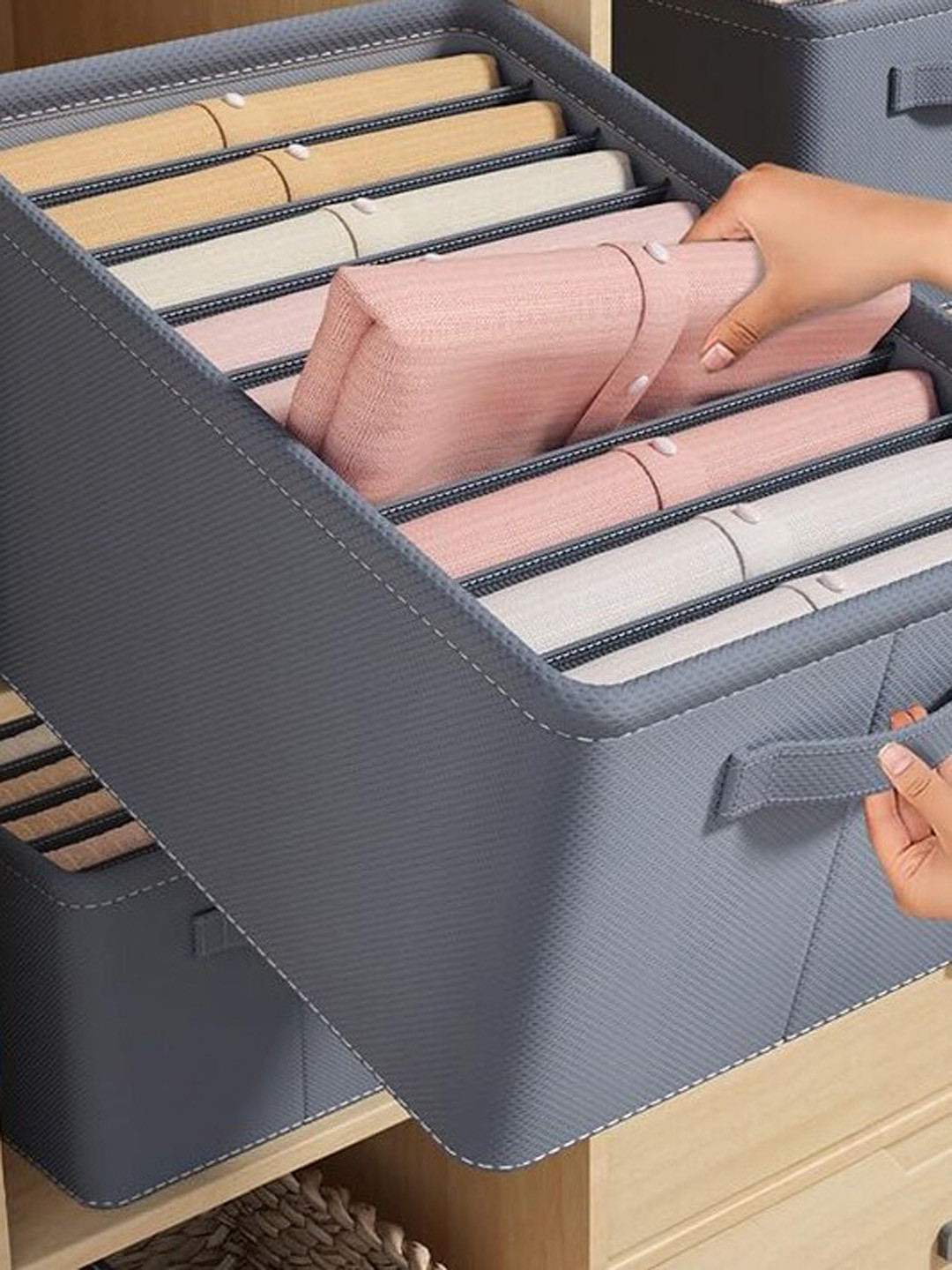 HOUSE OF QUIRK Grey Folded Closet Drawer Organizer