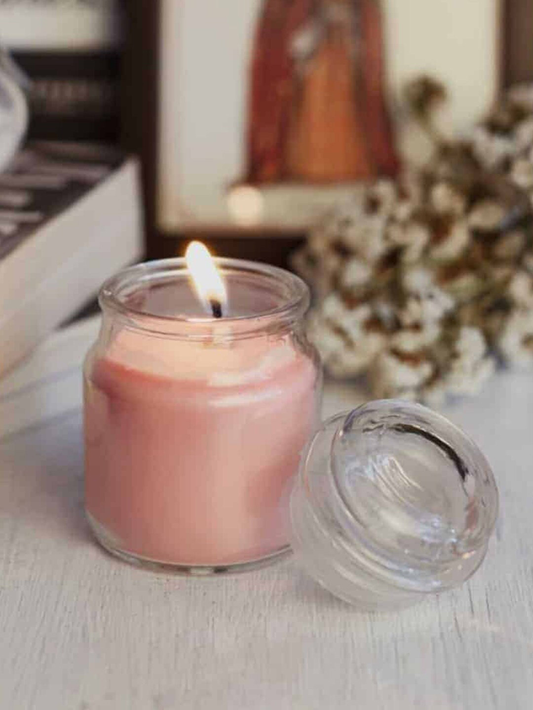 Aromatic Fables Jar Glass Scented 1 Wick Mogra Solid Round Regular Candles