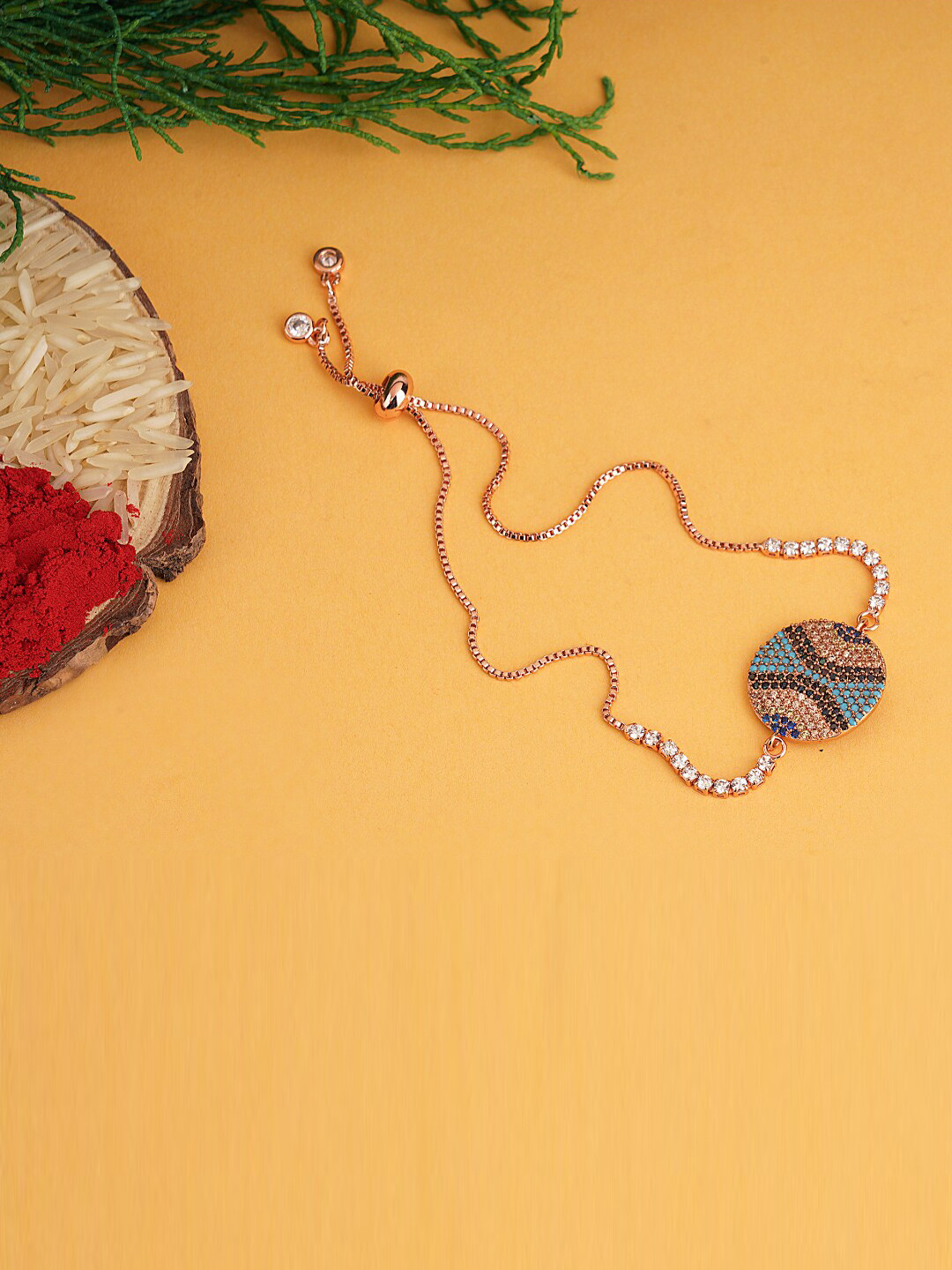 AURAA TRENDS Women Rhodium-Plated AD-Studded Rakhi