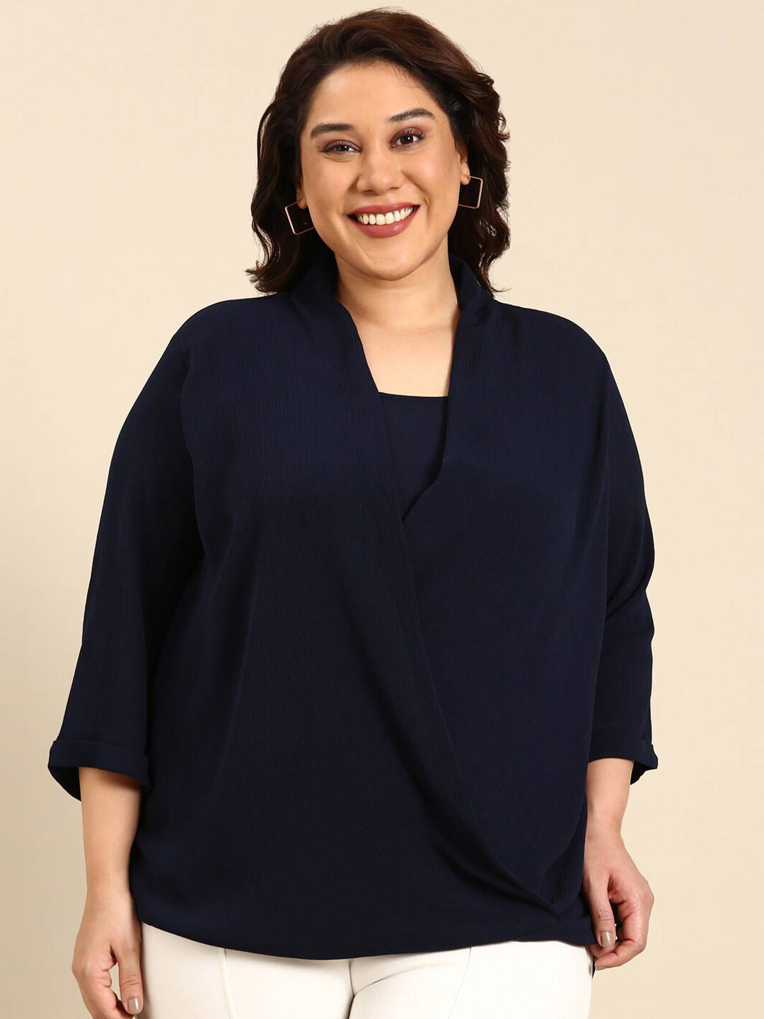 The Pink Moon Plus Size V-Neck Long Sleeves Top
