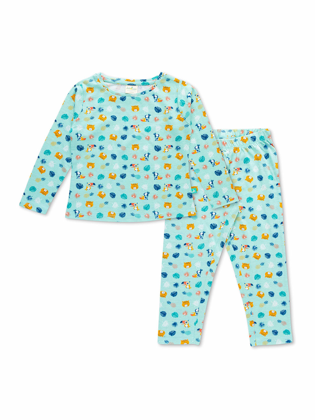 JusCubs Girls Blue & Orange Printed Night suit